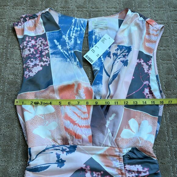 Urban Outfitters Loving You Mini Vestido Women's M Ruched Colorful Nature Floral - Picture 7 of 9